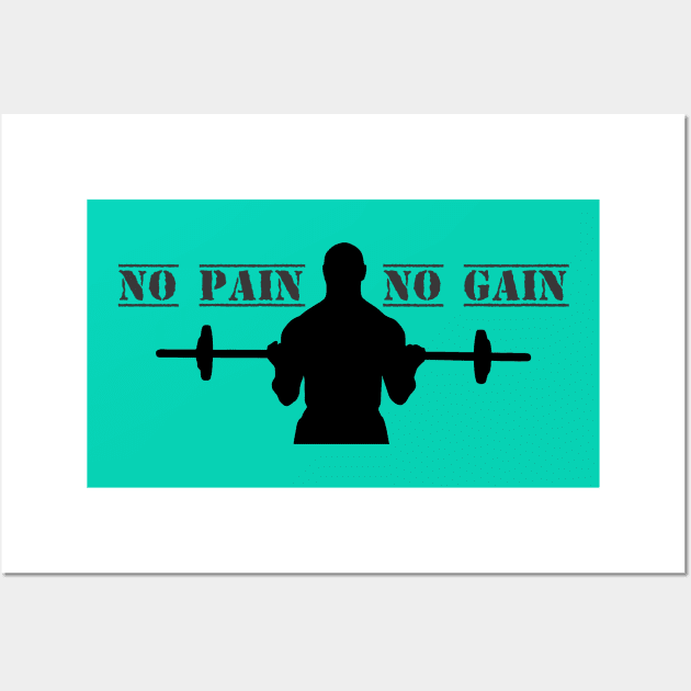 Silhouette No Pain No Gain man with Dumbbells GYM Wall Art by YellowQueen